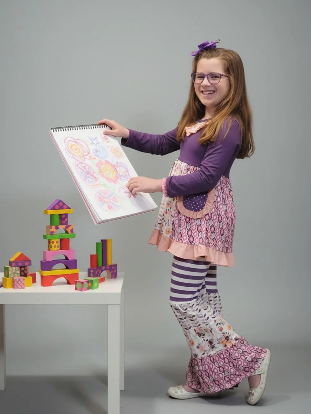 Girls Purple Floral Patchwork Tunic and Leggings Set